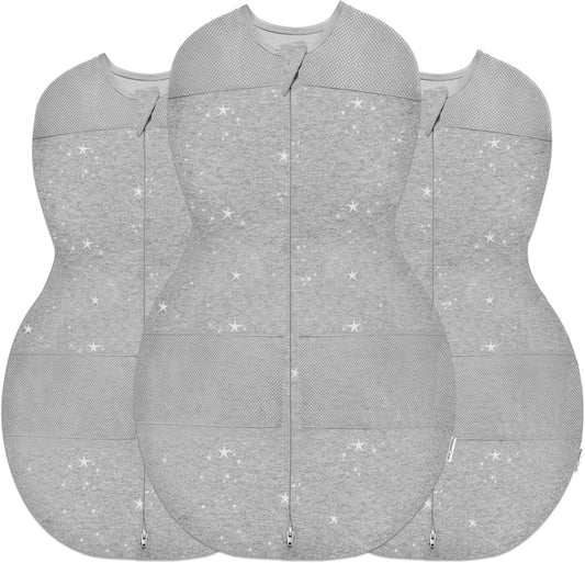 Happiest Baby Sleepea 5-Second Swaddle - 100% Organic Cotton Baby Swaddle Blanket - Doctor Designed Promotes Healthy Hip Development - 3-Pack Bundle (Graphite Stars, S, M, L)