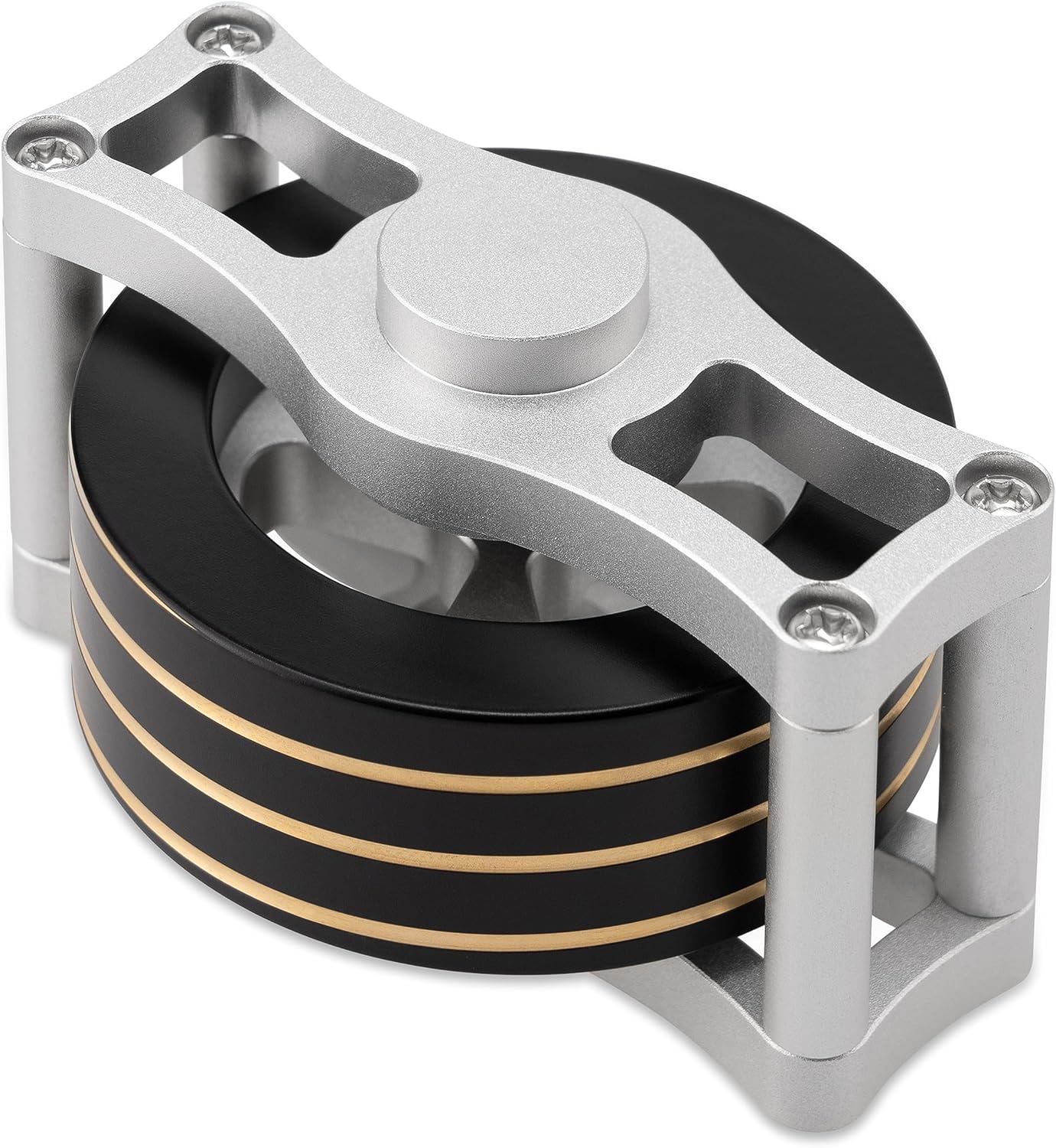 Brass Kinetic Spinning Top, Desk Fidget Toy for Adults, Stress Relief Toy for Office, Black