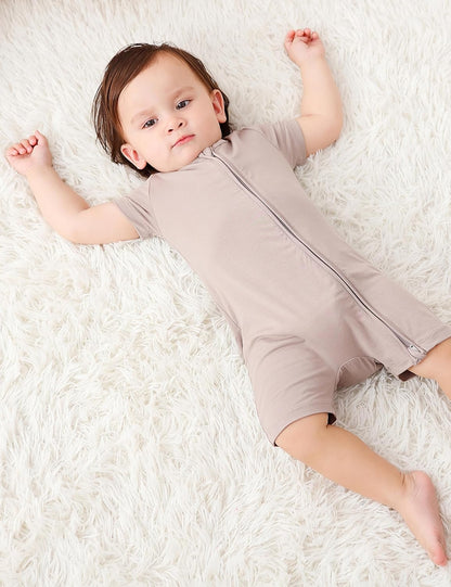 JunNeng Baby 2 Pack Rayon of Bamboo Romper Sleeper 2 Way Zipper Short Sleeve Jumpsuit Zipper Footless One-piece