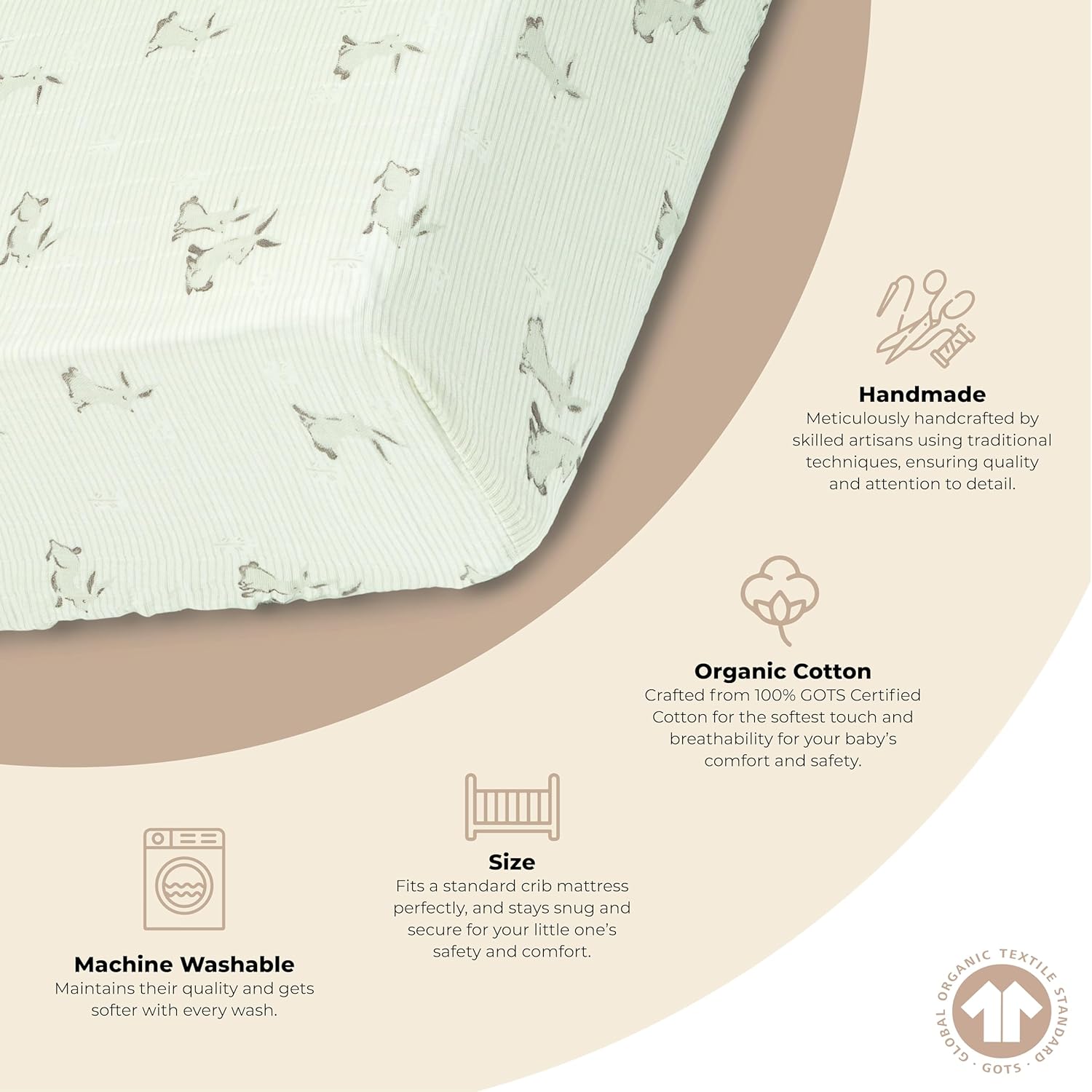 Crane Baby 100% Organic Cotton Gender Neutral Animal Nursery Bedding, Fitted Sheet, Soft Breathable