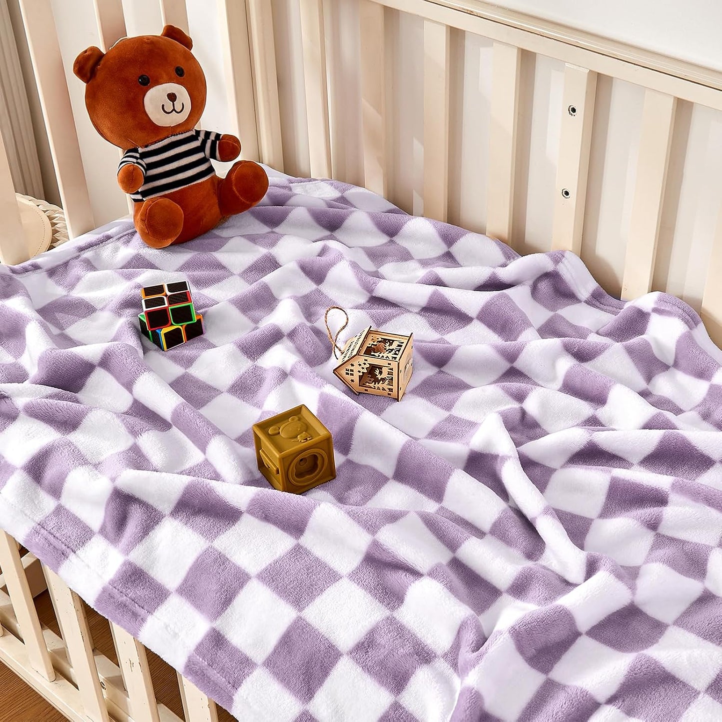 Yurhap Checkered Baby Blanket Fleece Baby Blankets for Girls, Ultra Soft Cozy Fluffy Infant Toddler