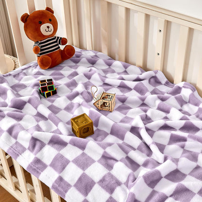 Yurhap Checkered Baby Blanket Fleece Baby Blankets for Girls, Ultra Soft Cozy Fluffy Infant Toddler