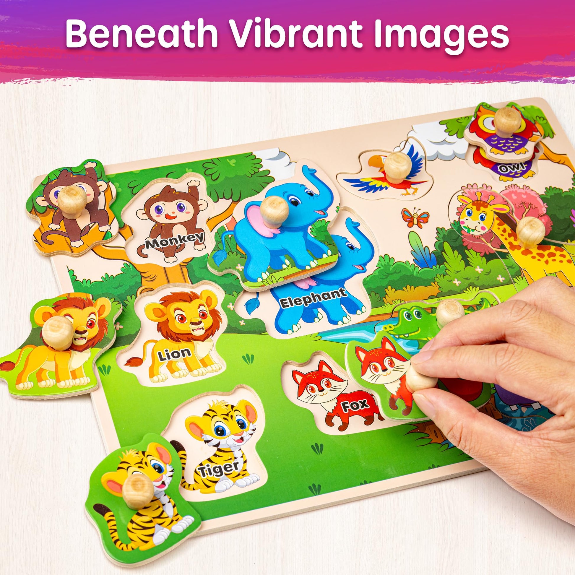 SYNARRY Wooden Puzzles for Toddlers 1-3, 6XSET Puzzles for Toddlers 2-4 with Rack, Learning