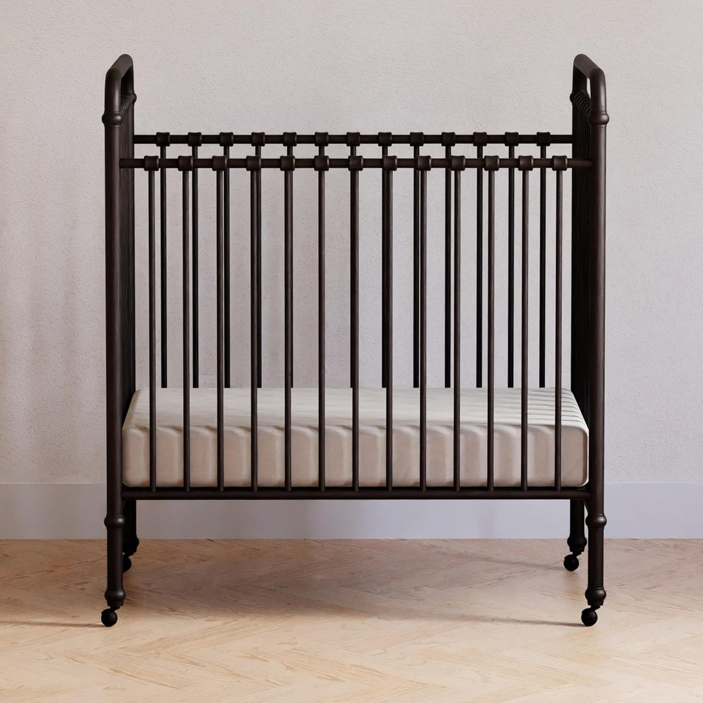 NAMESAKE Abigail 3-in-1 Convertible Mini Metal Crib in Vintage Iron, Greenguard Gold Certified