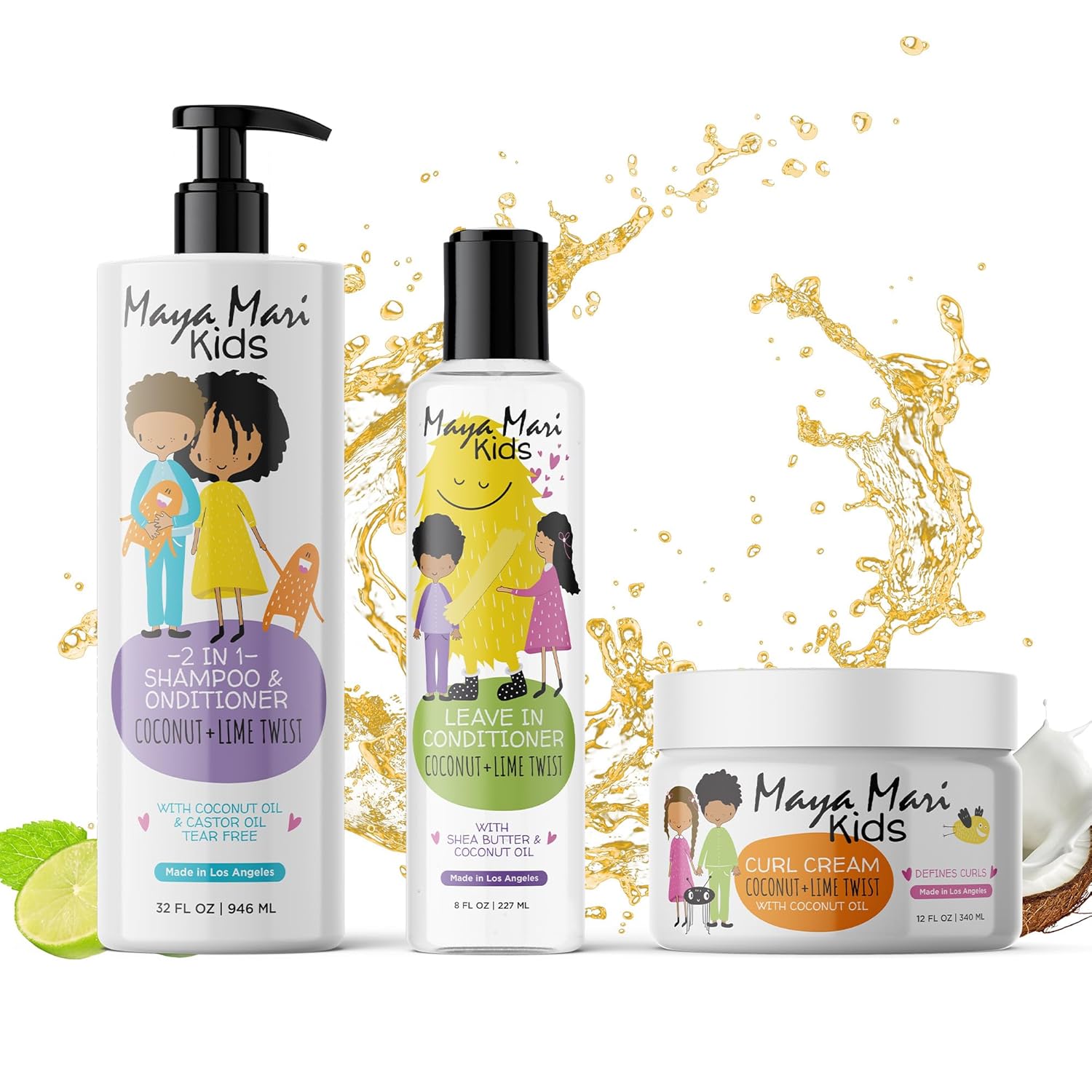 Kids Curly Hair Gift Set | 2-in-1 Kids Shampoo & Conditioner, Curl Cream, & Leave-In Conditioner |
