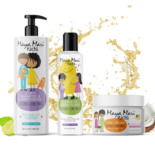 Kids Curly Hair Gift Set | 2-in-1 Kids Shampoo & Conditioner, Curl Cream, & Leave-In Conditioner |