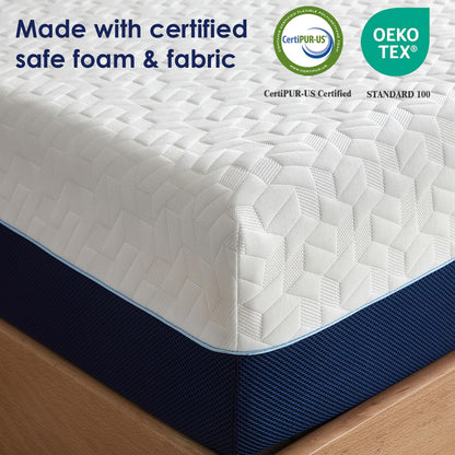6 Inch Cooling Gel Memory Foam Twin Mattress for Kids,Mattress in a Box,Breathable Cover Gel-Infusion for Cooler Sleep,Healthy and Safe,39" X 75" X6" (White&Navy, Twin)