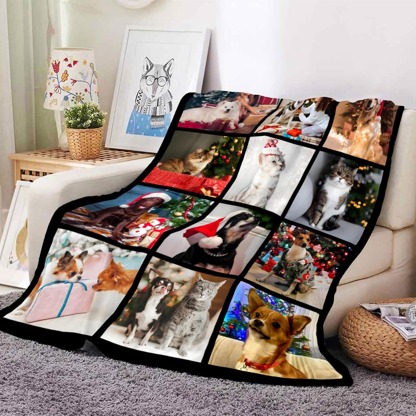 Custom Blankets with 12 Photos, Personalised Gifts for Mom Dad Girlfriend Boyfriend on Christmas, Customized Blanket for Couples