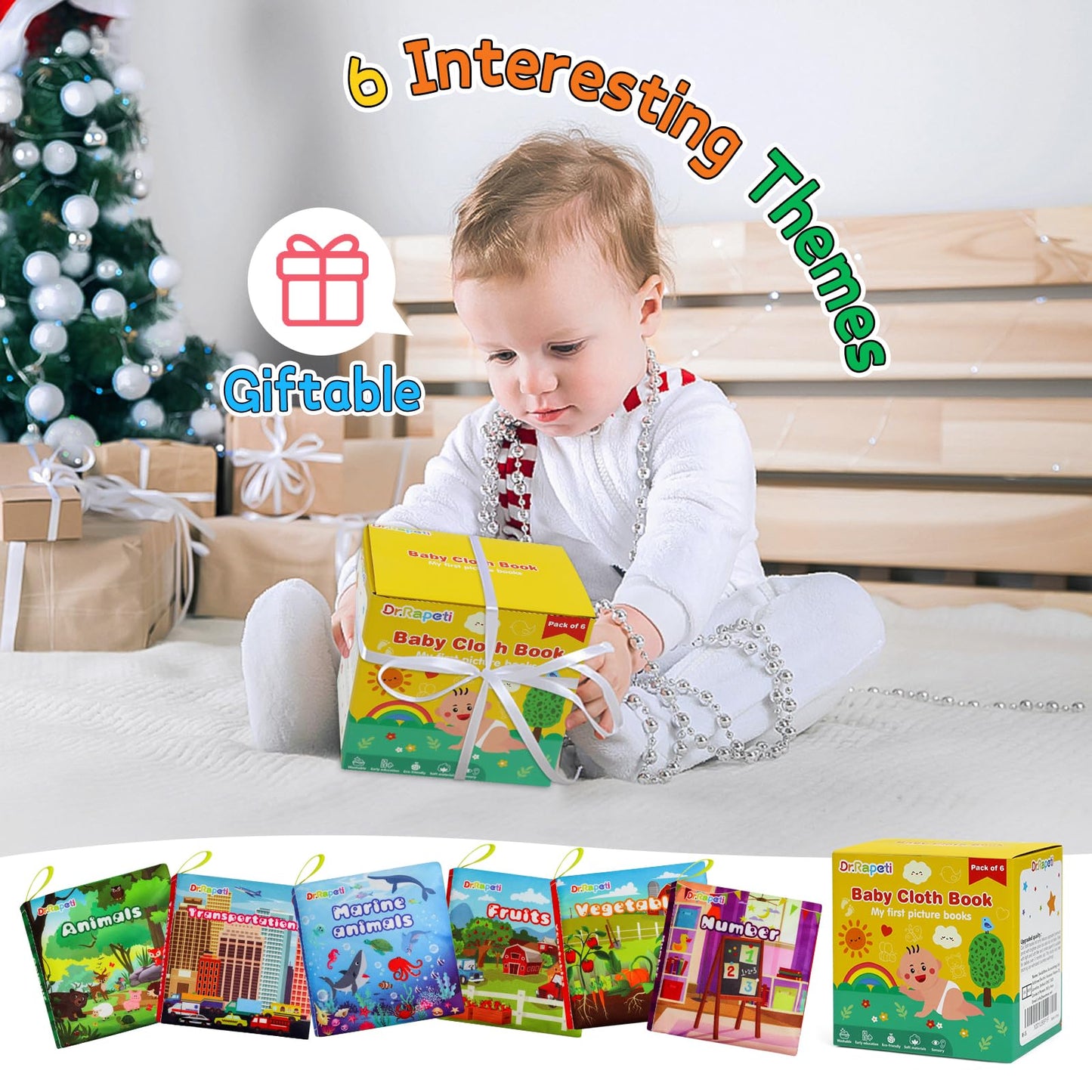 Dr.Rapeti 6 Pack Soft Books, Cloth Book, Bath Book, Baby Book, Crinkle Book