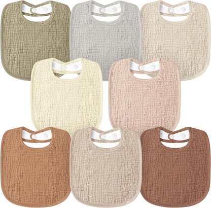 Susurration Muslin Baby Bibs 8 Pack Bandana Drool Bibs, Soft Square Adjustable Baby Drooling Bibs for Unisex Girls & Boys