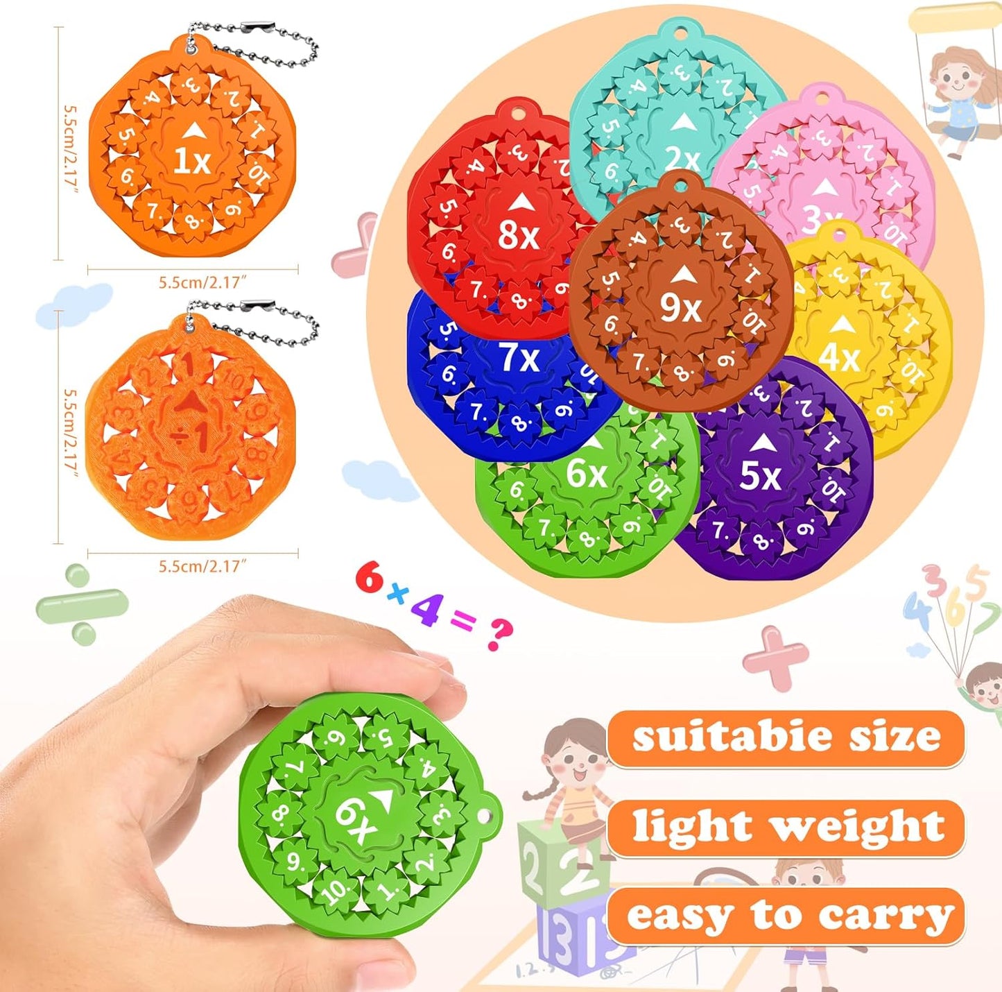 9PCS New Math Fidget Spinners,Interactive Math Gmaes Fidget Toys for Kids,Early Education Math Facts Fidget Spinners Gmaes to Relieve Stress and Fun Learning（Multiplication & Division）