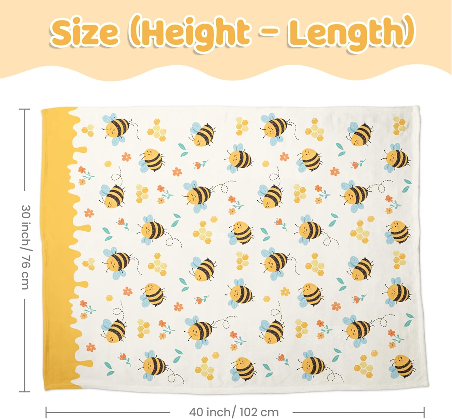 Bee Kid Blankets for Girls - 30 x 40 Soft Minky Blanket with Double Layer Dotted Backing - Gifts
