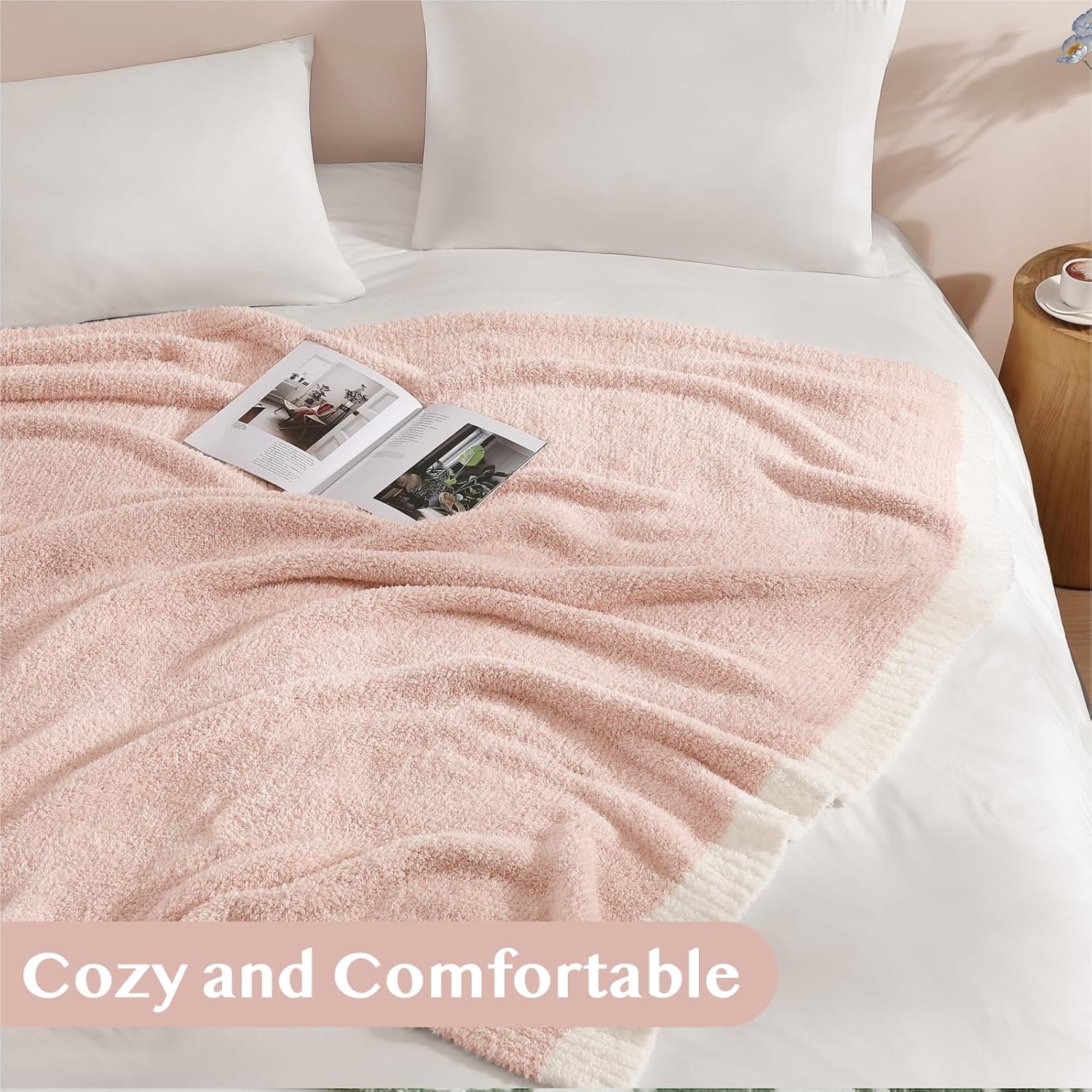 WRENSONGE Throw Blanket Cationic Dyeing Pink Soft Cozy Fluffy Warm Hand Made Weave Throw Blankets
