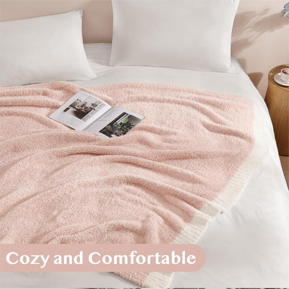 WRENSONGE Throw Blanket Cationic Dyeing Pink Soft Cozy Fluffy Warm Hand Made Weave Throw Blankets