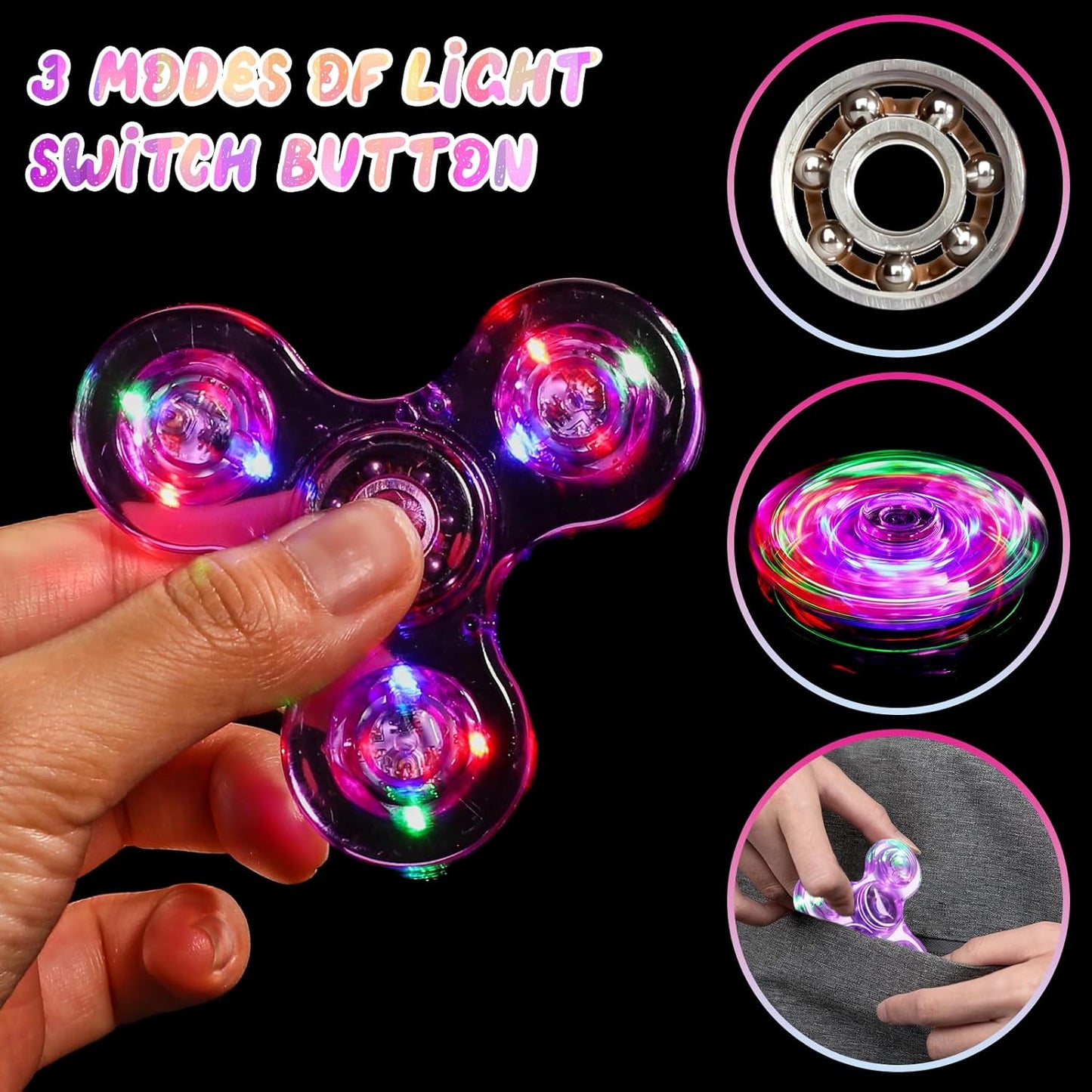 SCIONE 2Pack Fidget Spinners for Kids, LED Light up Sensory Fidget Toys for Kids Adults, Glow in The Dark Toys for Teens Boys Girls Halloween Classroom Prizes, ADHD Stress Anxiety Relief Fidgets