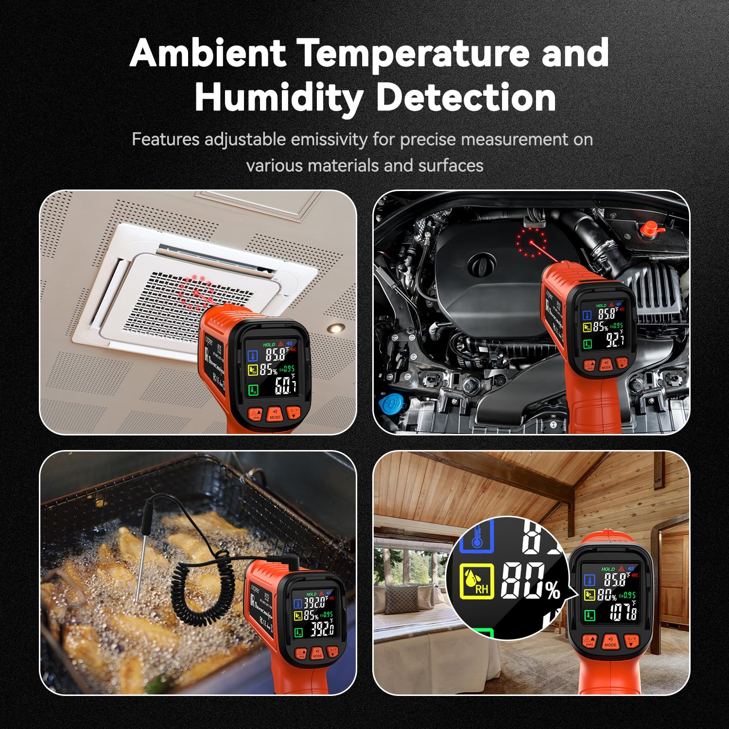 Infrared Thermometer Temperature Gun -58°F to 1796°, 16:1 Non Contact Laser Thermometer Gun with