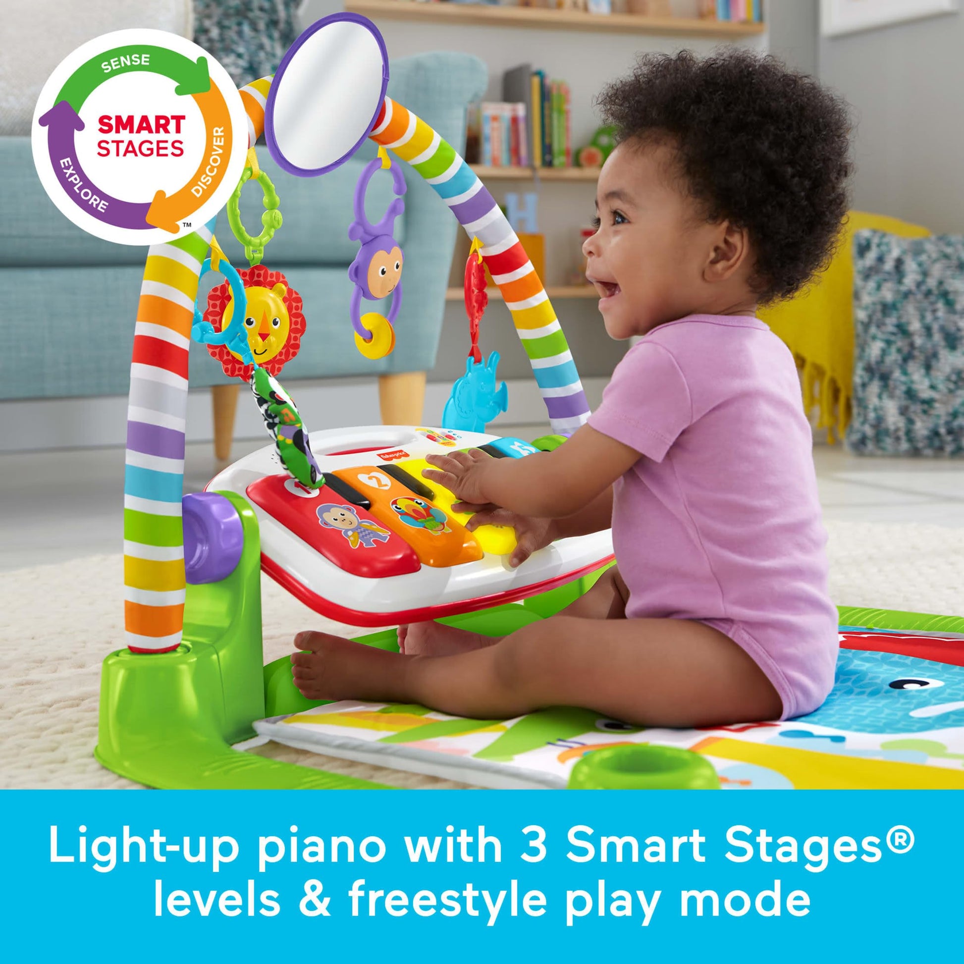 Fisher-Price Baby Playmat Deluxe Kick & Play Piano Gym for Learning & 2 Maracas Soft Rattles for