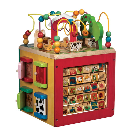 Battat Wooden Activity Cube - 5-Sided Play Center with Bead Maze, Doors