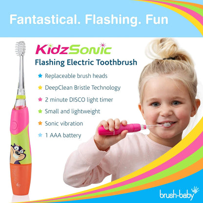 Brush Baby KidzSonic Toddler and Kid Electric Toothbrush for Ages 3+ Years - Disco Lights, Gentle