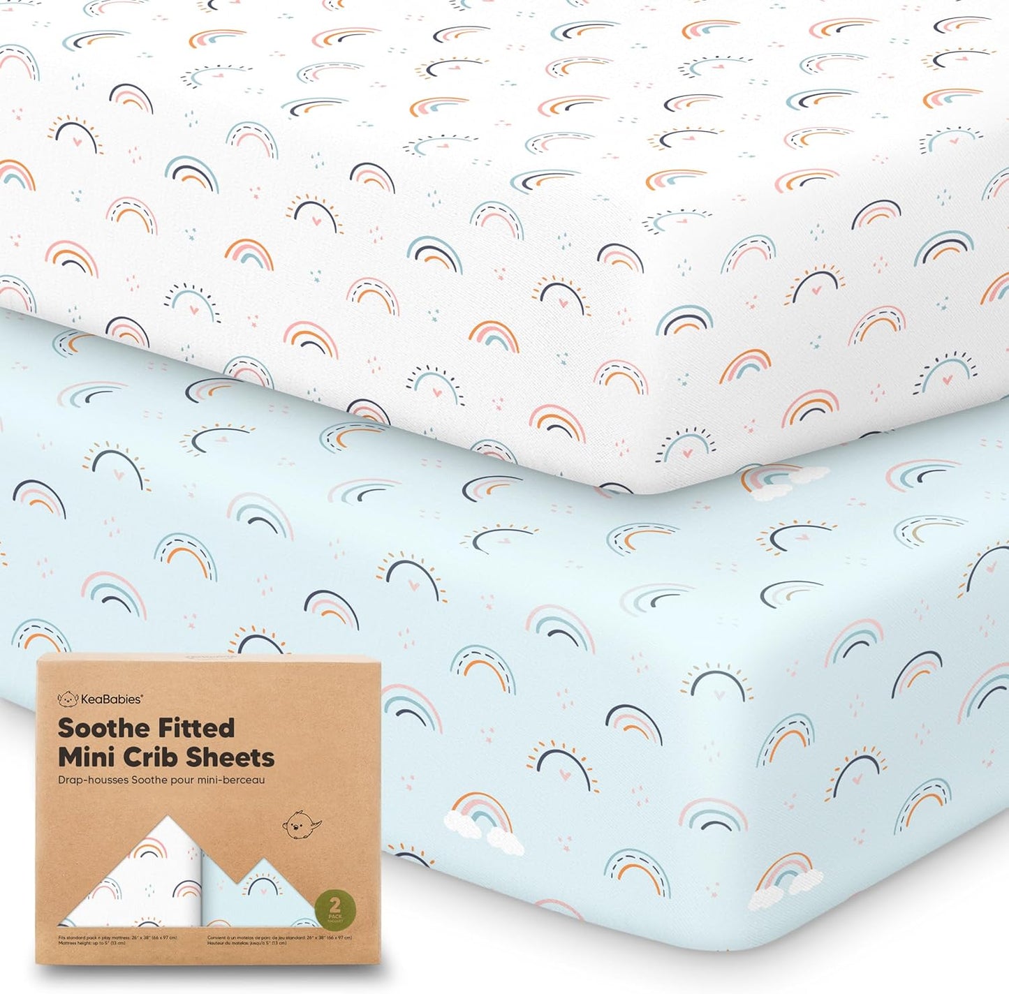 2-Pack Mini Crib Sheets Fitted - 38x26 Pack N Play Sheets for Pack and Play Mattress, Organic