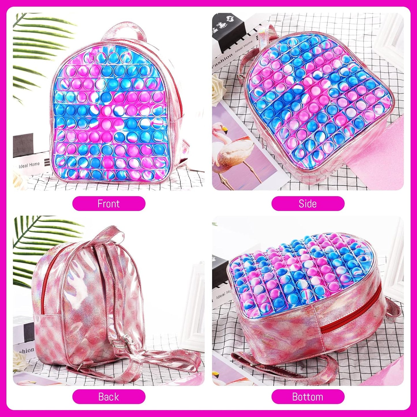 SCIONE Pop Backpack Fidget Toy for Girls, Easter Gifts for Kids School Bookbag, Large Capacity Push Bubble Backpack Fidget Toys Easter Birthday Fidgets Gifts for Girls