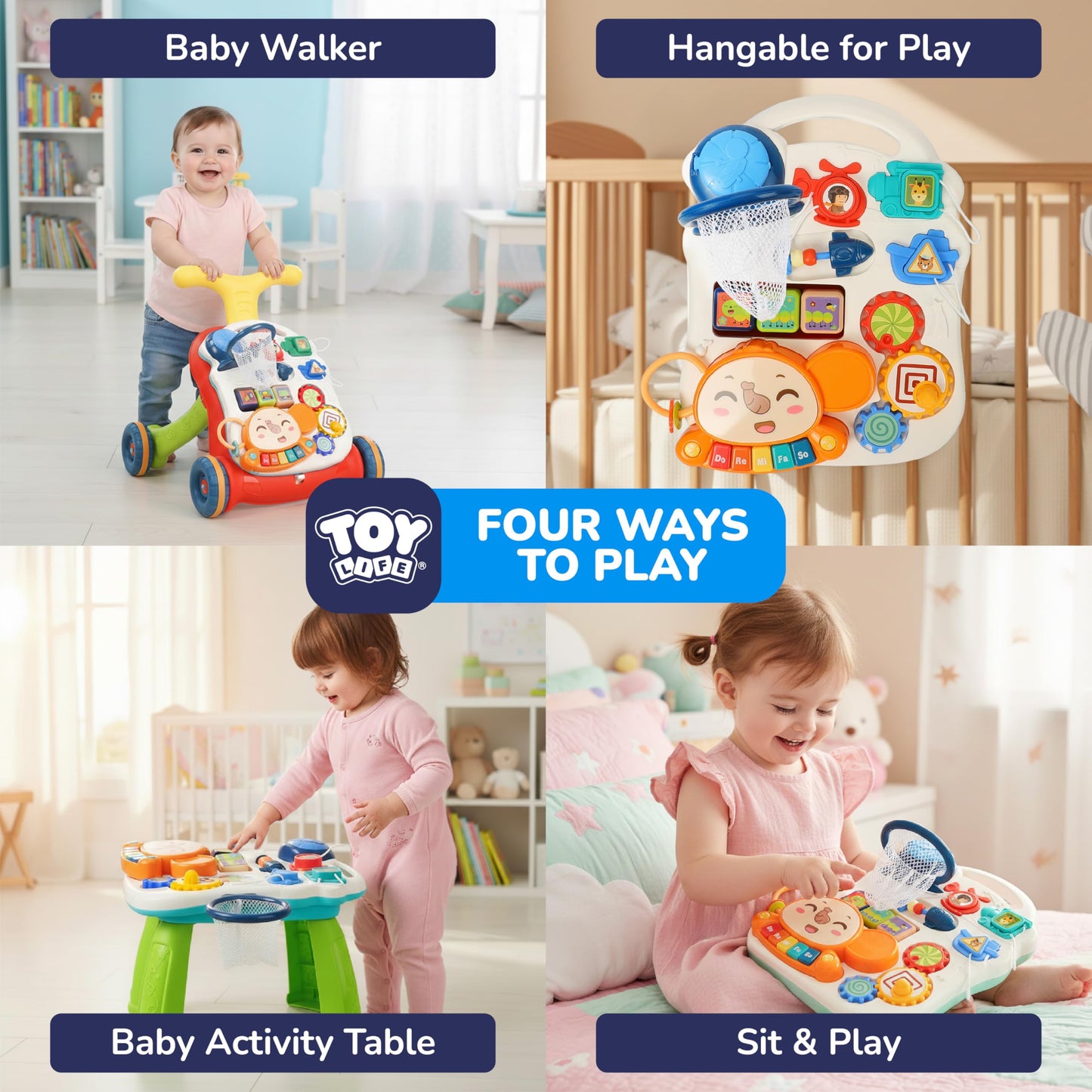TOY Life 3-in-1 Baby Push Walker & Activity Center, 12+ Months, Red