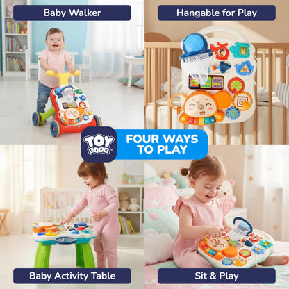 TOY Life 3-in-1 Baby Push Walker & Activity Center, 12+ Months, Red