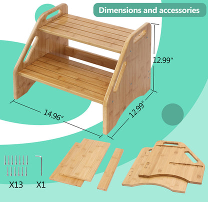 AMBIRD Wooden Step Stool, Two Step Stools Toddler 300 lbs Capacity with Safety Non-Slip Pads and