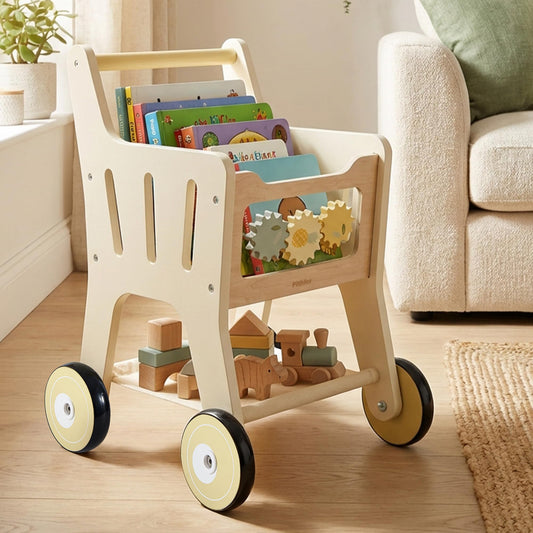 Pithfor Wooden Shopping Cart for Kids, 3 in 1 Wooden Baby Push Walker, Baby Doll Stroller, Toy