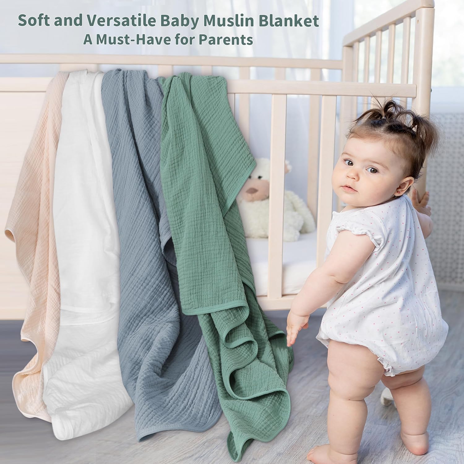 Muslin Swaddle Blankets for Newborn, 2 Pack Breathable Soft Receiving Blanket, Large 41 x 41 inches