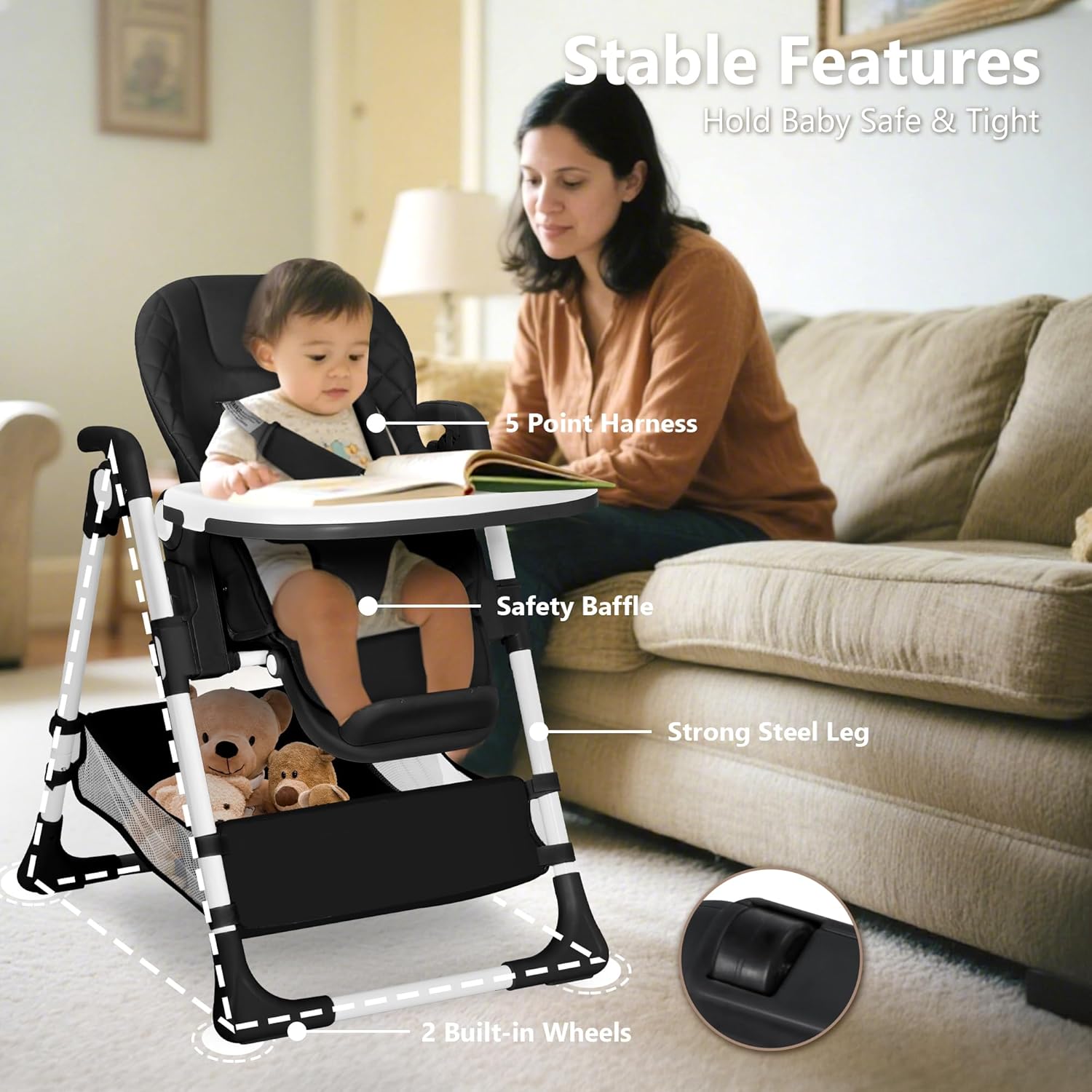 Kinder King Convertible Baby High Chair, Adjustable Feeding Chair for Babies and Toddlers with