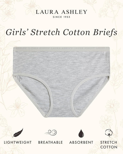 Laura Ashley Girls Underwear - 5 Pack Soft Stretch Breathable Panties for Girls - Lightweight Cotton Panties (Size: 4-12)