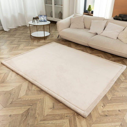 Premium Baby Play Mat 60”x 80” Beige – Cloud-Soft Coral Velvet Memory Foam Rug for Crawling & Play – Non-Slip, Water-Resistant, Care Tummy Time Mat – Non-Toxic Padded Playmat
