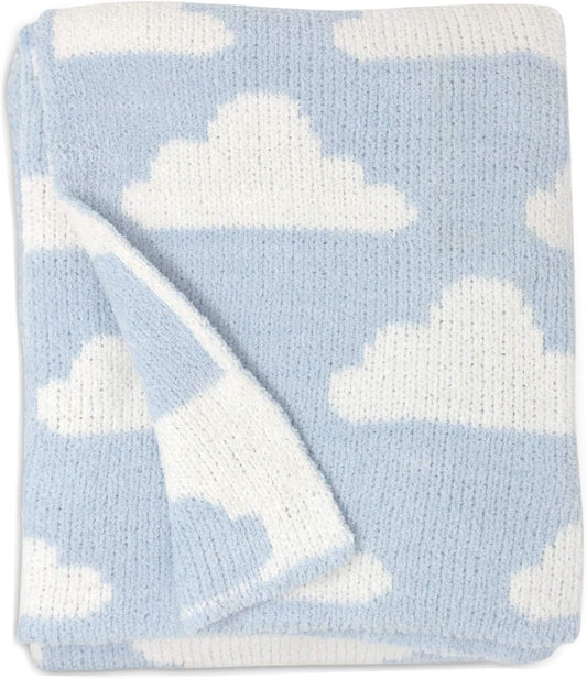 Living Textiles Blue Clouds Chenille Soft Baby Blanket Reversible Premium Cozy Fabric for Best