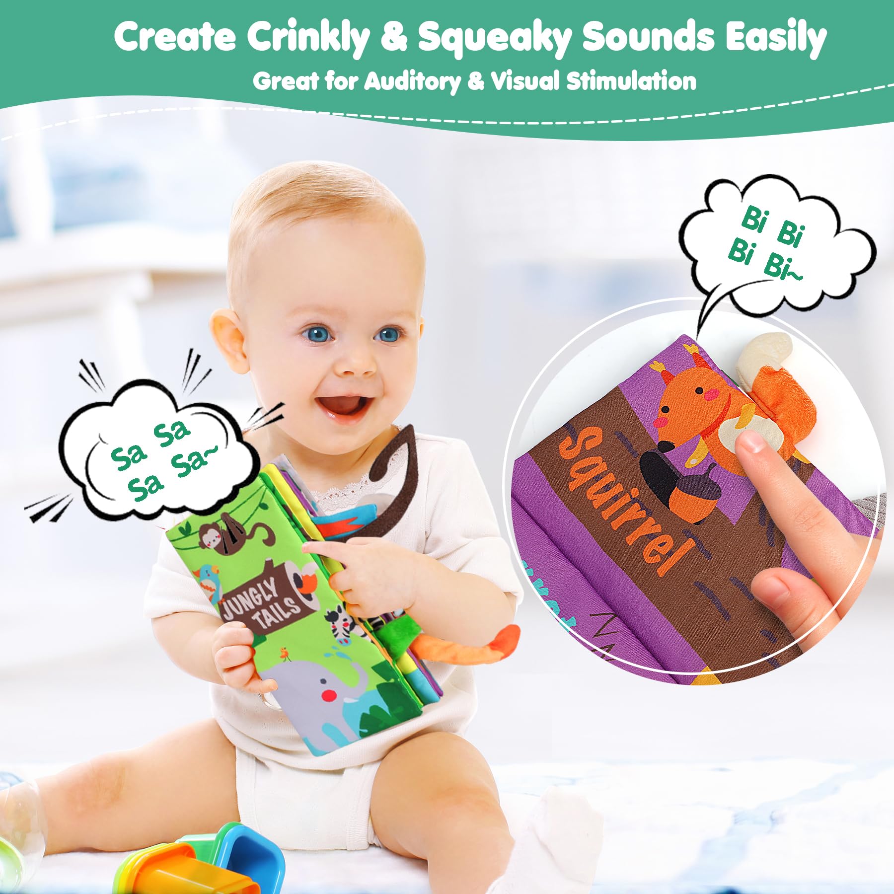 beiens Baby Books Toys, Touch and Feel Crinkle Cloth Book for Infant Baby 0-3-6-12-18 Months, Early