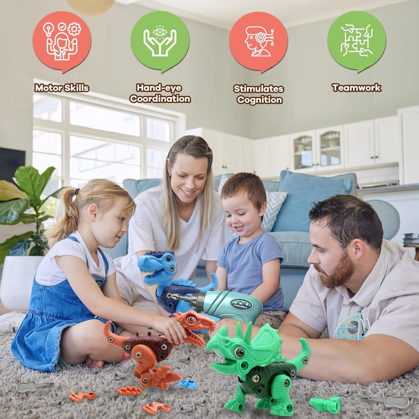 Laradola Dinosaur Toys for 3 4 5 6 7 8 Year Old Boys, Take Apart Dinosaur Toys for Kids 3-5 5-7 STEM Construction Building Kids Toy with Electric Drill, Party Christmas Birthday Gifts Boys Girls