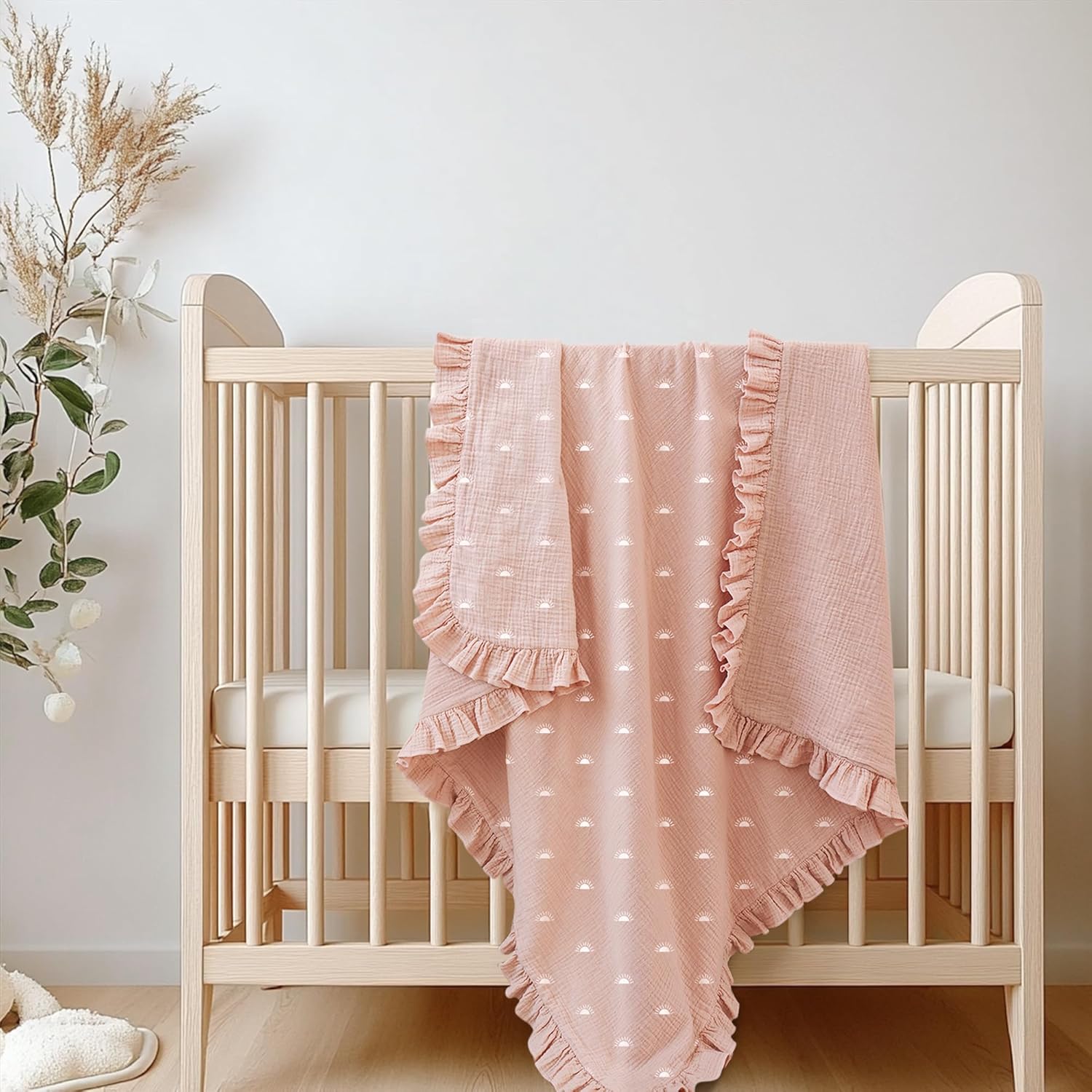 Konssy Flounce Muslin Baby Blankets, Cotton Crib Blanket for Baby Infant Toddler, Super Soft and
