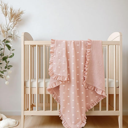 Konssy Flounce Muslin Baby Blankets, Cotton Crib Blanket for Baby Infant Toddler, Super Soft and