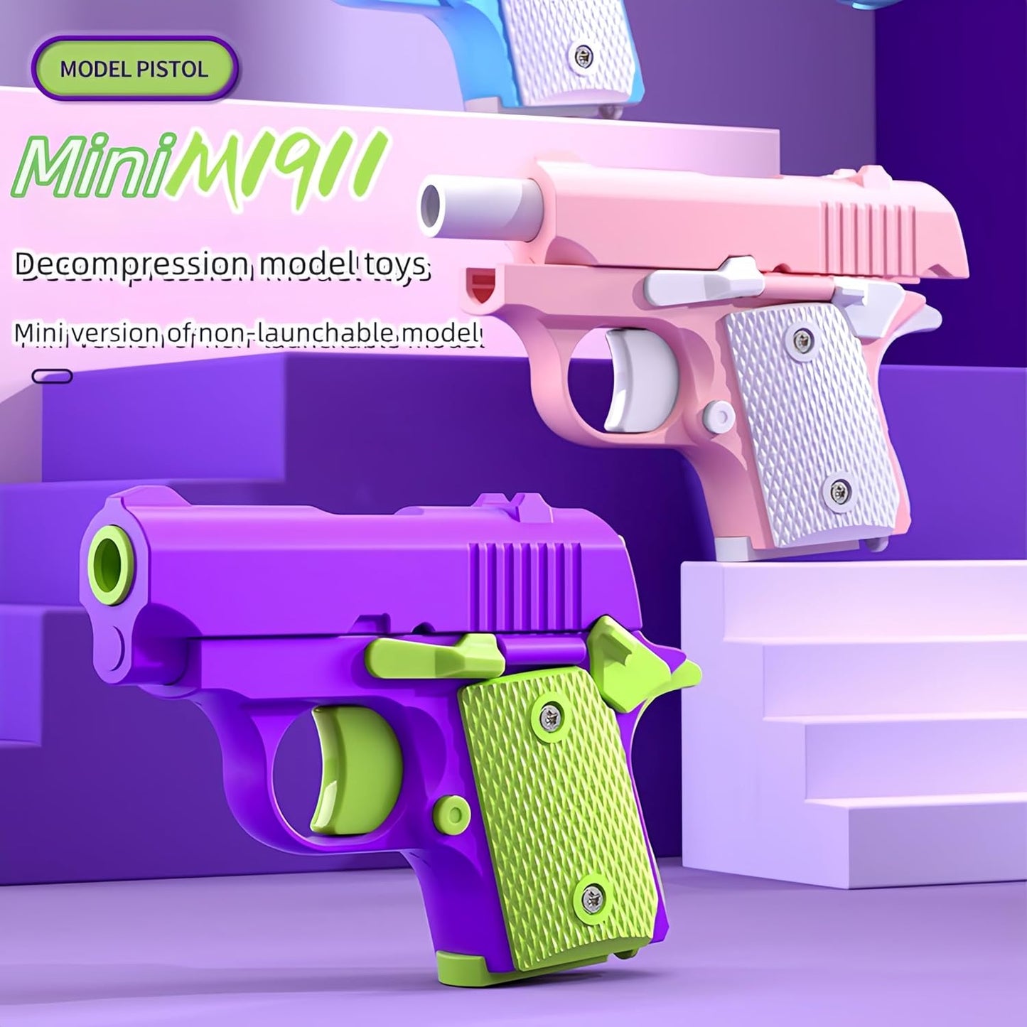 1911 3D Printed Small Pistol Toys,Suitable Toys for Adults and Kids, Stress Relief Pistol Toys for Adults, Suitable for Relieving ADHD, Anxiety, Best Gift for Adults and Kids (BlueWhite)