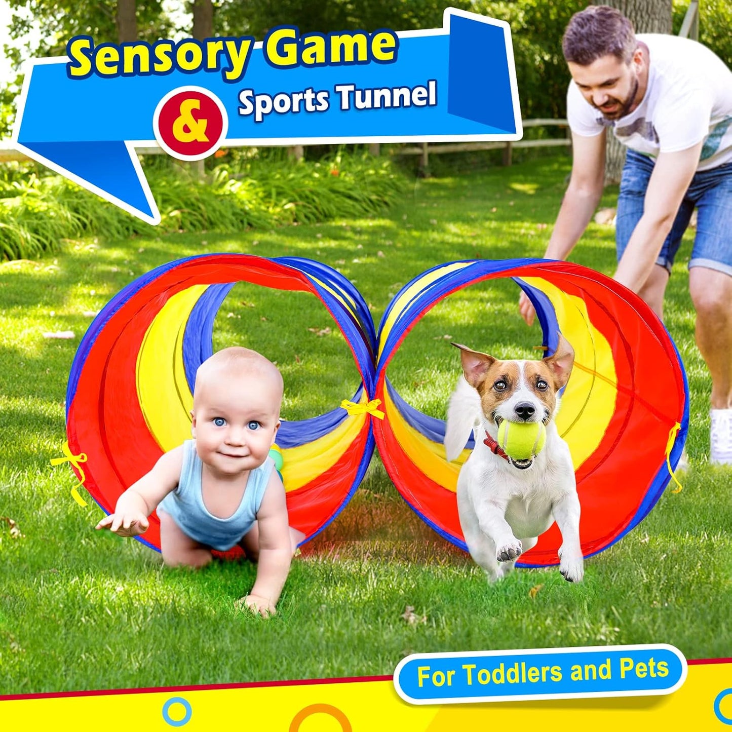 Moncoland Kids Play Tunnel Tent for Toddlers, Colorful Pop Up Crawl Toy Baby Children or Dog Cat Pets, Collapsible Gift Boy and Girl Indoor Outdoor Games (Colorful Toodler Tunnel)