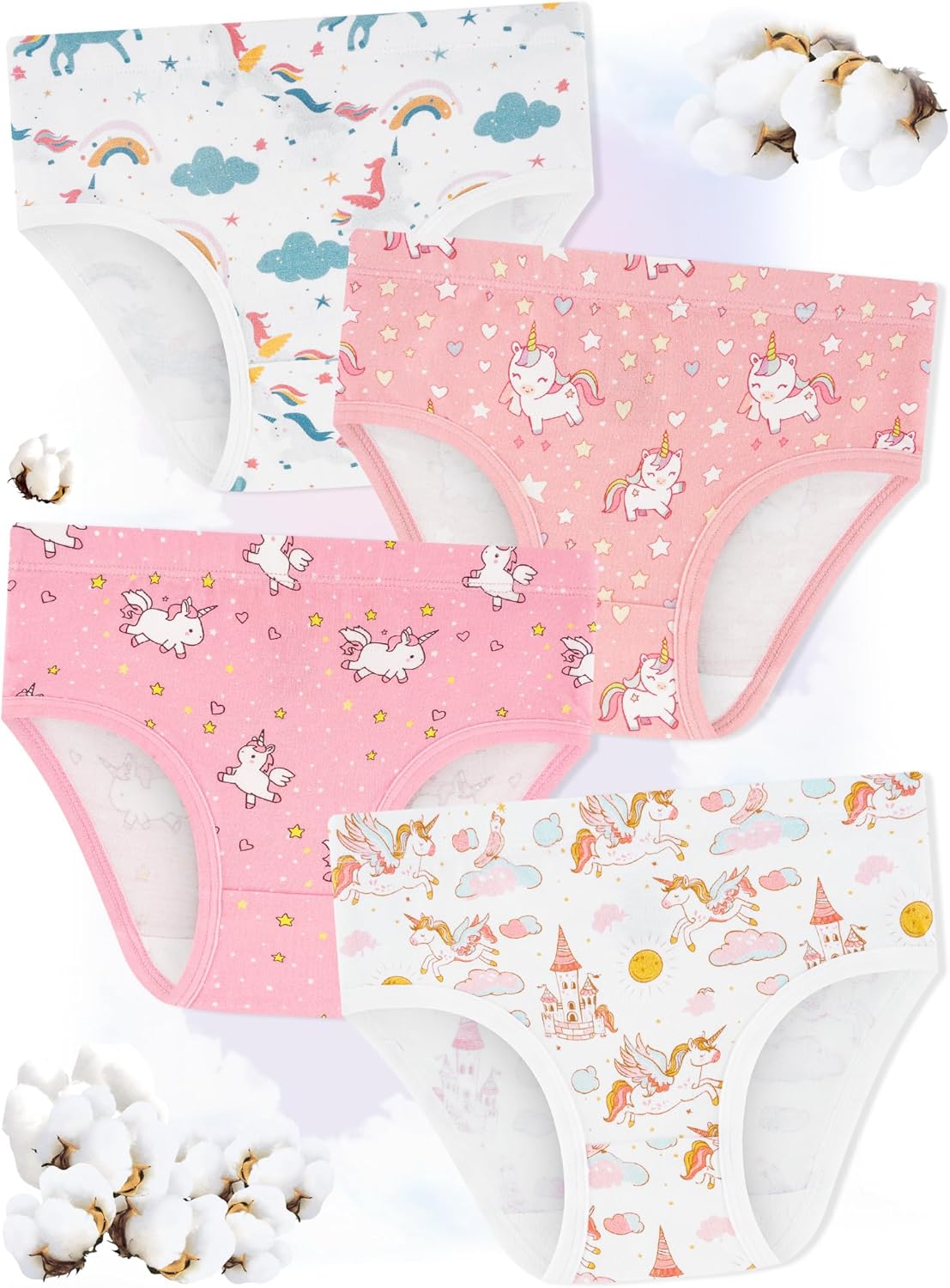 Girls' Underwear,Soft Cotton Tagless Panties for Toddlers' & Little Kids Comfort,Breathable Briefs,8-Pack