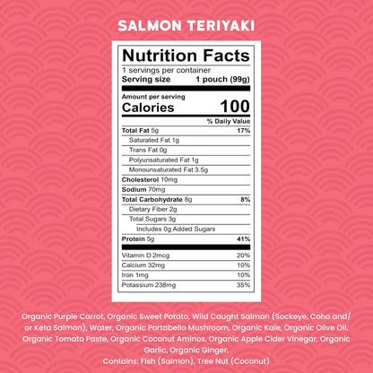 Serenity Kids 6+ Months Salmon Teriyaki Organic Baby Food Pouches - Ethically Sourced Salmon &