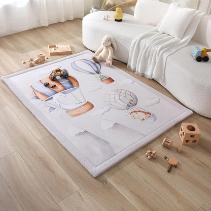 Stylish Coral Baby Play Mat for Floor 47" x 67" Dinosaur Balloons – Soft 1" Thick High-Density Memory Foam Nursery Rug,Kids Rug with Non-Slip Backing for Crawling & Playing, Playroom Rug, Kids Carpet