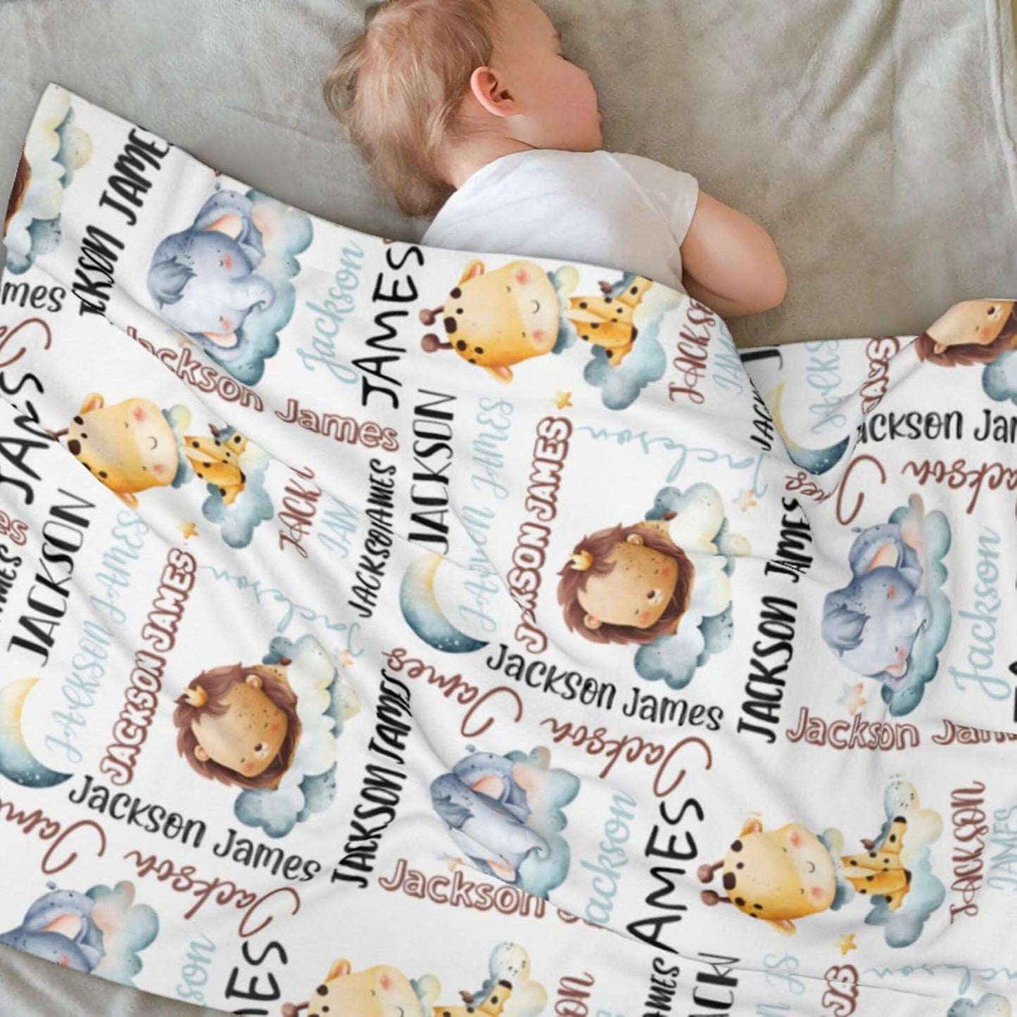 Personalized Baby Blanket for Boys, Custom Baby Blanket with Name, Safari Animal Blanket Name Baby Blanket, Safari Animal Swaddle Blanket for Toddlers Kids Newborn