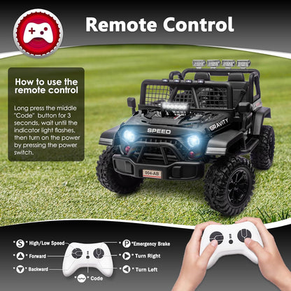 Sopbost 24V 7Ah 2 Seater Ride On Truck Ride On Toy for Big Kids Ride On Car with Remote Control Off-Road Electric Car with Shock Absorber, LED Lights, Bluetooth Music Player, EVA Tires, Black