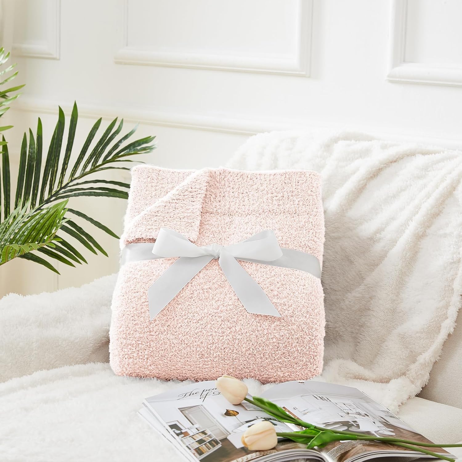CYMULA Super Soft Pink Throw Blanket 50x60 inches- Lightweight Plush Fuzzy Fluffy Warm Cozy