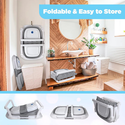 BEBELEH™ Collapsible Baby Bathtub with Thermometer – Bathtub + Baby tub Sling + Newborn Sling