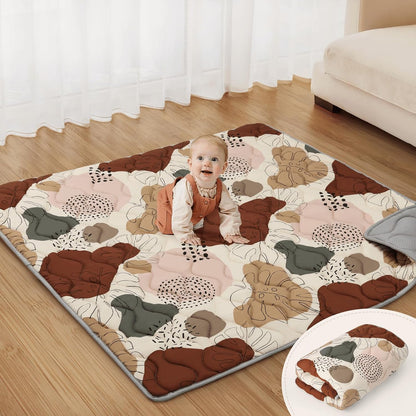 Blissful Diary Portable Baby Play Mats for Floor, Thicken Cushioned Foldable Baby Crawling Mat for Indoor Outdoor, Non-Slip & Washable Kids Playmat for Tummy Time Activity, Boho 43" X 43"