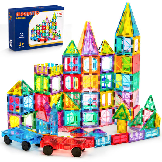 Ryoichi 138PCS Magnetic Tiles Set with 2 Cars for Kids Ages 3-9+ Years