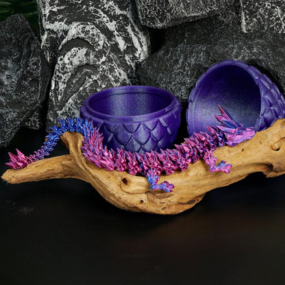 Dragon Eggs with Dragon Inside, 3D Printed Surprise Funny Gifts for Kids, Boys, Girls, Articulated Dragon Fidget Toys for Adults, Executive Desk Toys Office Room Decor (Shiny Purple)